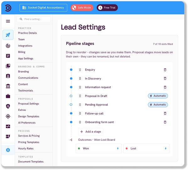 socket leads pipeline settings