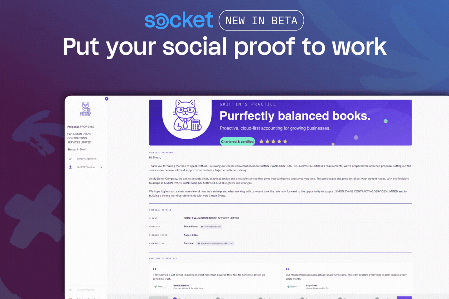 socket proposals with design social proof and team member profiles